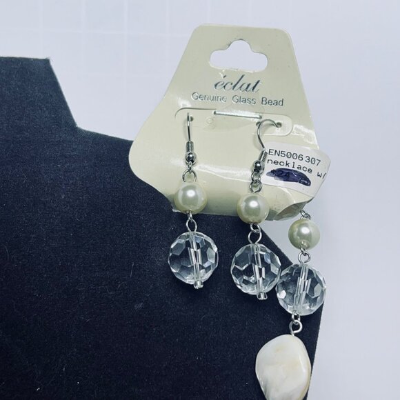 Éclat Silver Tone Faux Pearl & Bead Necklace W/Pierced Dangle Earrings (5666) - Picture 4 of 10